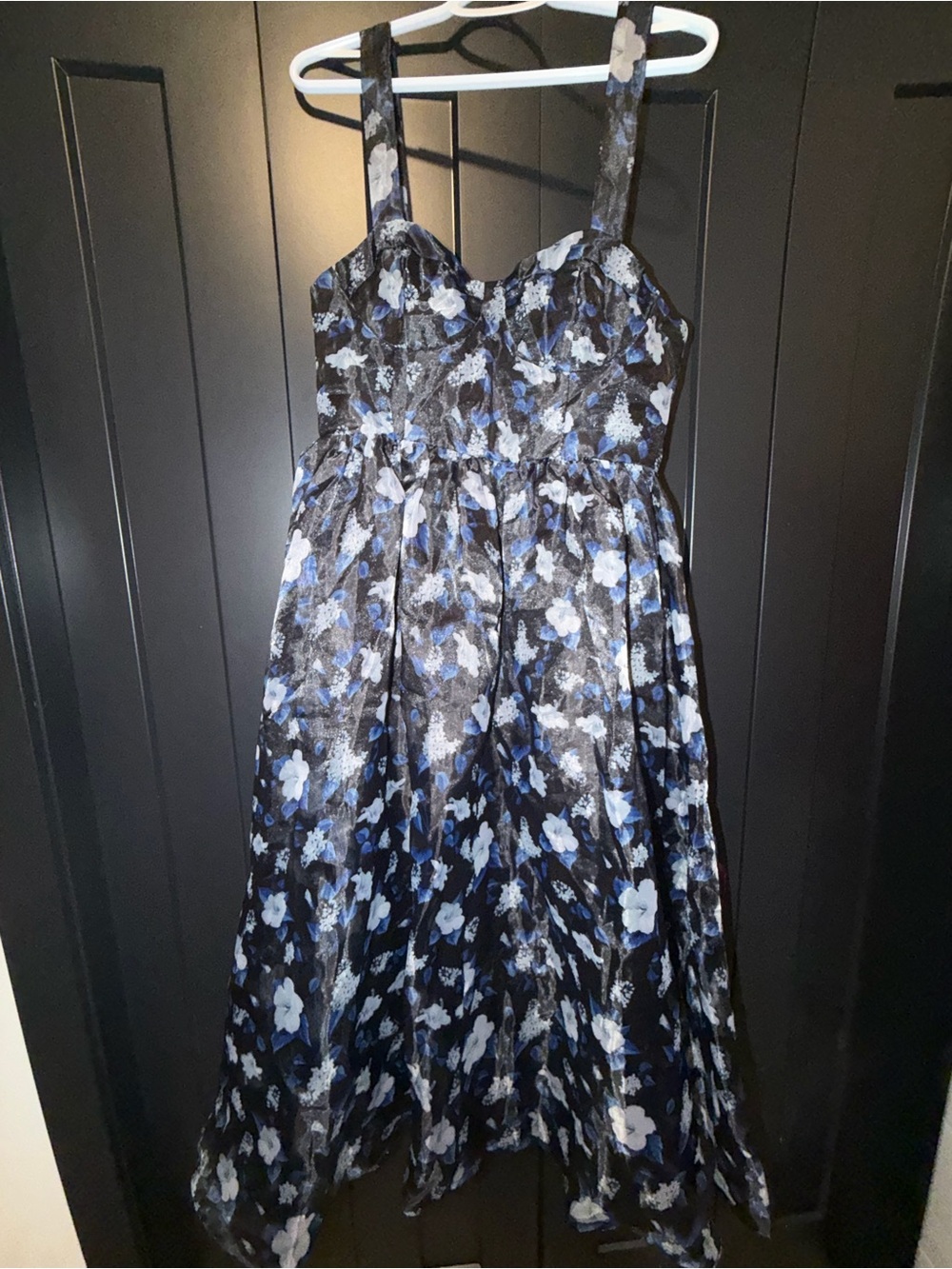 Lulu's Black Floral Formal Dress with Blue & White Blooms - Picture 3 of 3